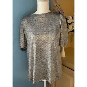 Anne Klein Silver Metallic Top M Fairy Grunge Disco Y2K Glam NYE Holiday Bling